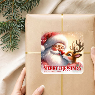 Adesivo Quadrado Papai Noel Encantador Rudolph Personalizado Natal 