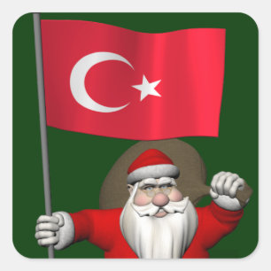 Adesivo Quadrado Papai Noel engraçado com a bandeira da Turquia