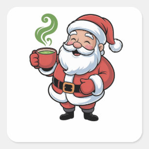Adesivo Quadrado Papai Noel engraçado de Natal segurando uma bebida