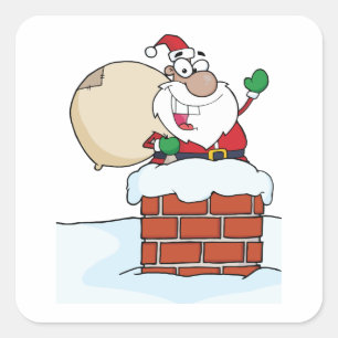 Adesivo Quadrado Papai Noel engraçado na chaminé
