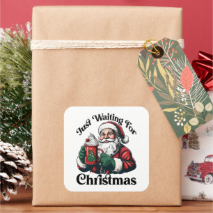 Adesivo Quadrado Papai Noel Esperando pelo Natal Branco