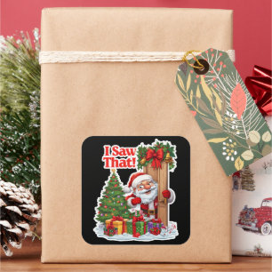 Adesivo Quadrado Papai Noel Espiando pela Porta Fundo Preto