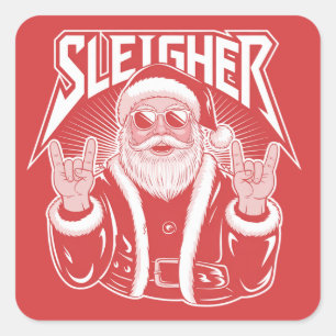 Adesivo Quadrado Papai Noel Esquiador Diversão Metal Natal Rocha