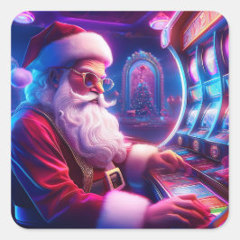 Adesivo Quadrado Papai Noel Está Jogando As Faixas No Casino