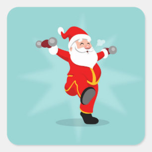 Adesivo Quadrado Papai Noel fazendo exercícios de malhação