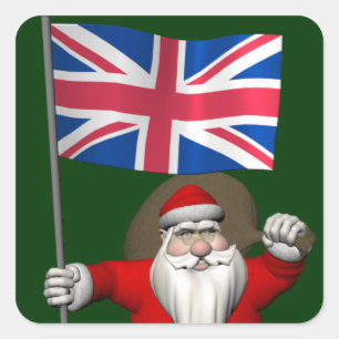 Adesivo Quadrado Papai Noel festivo com a bandeira do Reino Unido