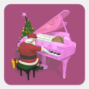 Adesivo Quadrado Papai Noel Joga Piano Rosa
