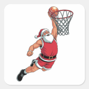 Adesivo Quadrado Papai Noel Jogando Basquete Amantes do Esporte de