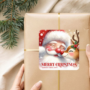 Adesivo Quadrado Papai Noel Mágico Rudolph Personalizado Natal Cria