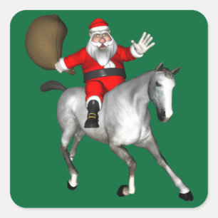 Adesivo Quadrado Papai Noel montado em um cavalo cinza