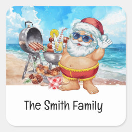 Adesivo Quadrado Papai Noel na Praia Natal em Julho