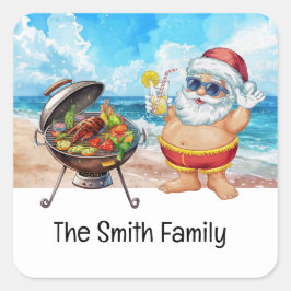 Adesivo Quadrado Papai Noel na Praia Natal em Julho