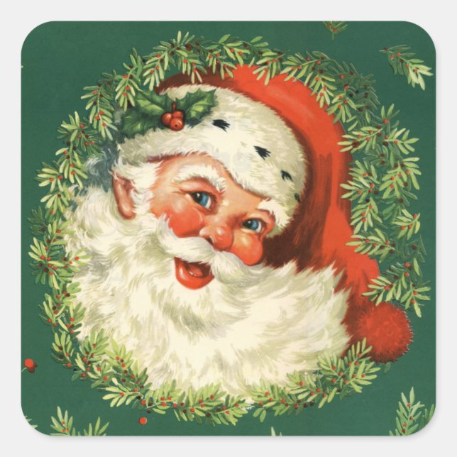 Adesivo Quadrado Papai Noel Natal Vintage Retro Feriado (Frente)