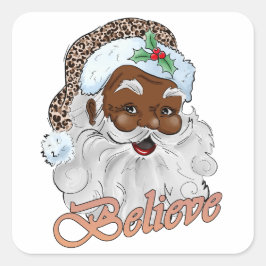 Adesivo Quadrado Papai Noel Negro Acredita em Jesus Natal