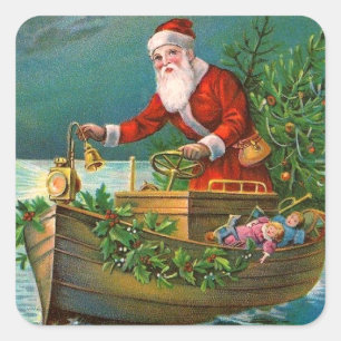 Adesivo Quadrado Papai Noel no barco