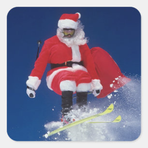 Adesivo Quadrado Papai Noel no salto de esquis fora de um cornice