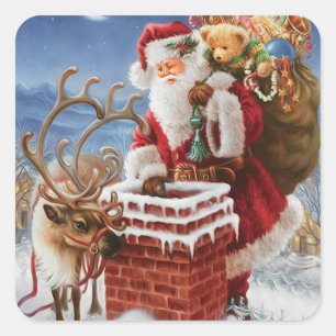 Adesivo Quadrado Papai Noel No Telhado