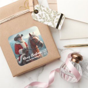 Adesivo Quadrado Papai Noel Ocidental Andando no Natal do Cavalo