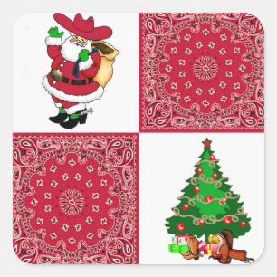 Adesivo Quadrado Papai noel ocidental do vaqueiro do Natal com