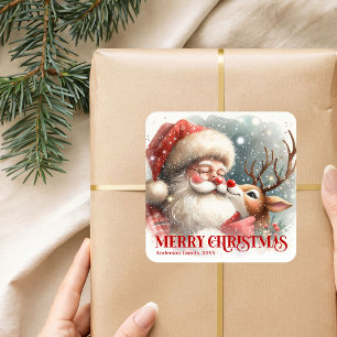 Adesivo Quadrado Papai Noel Personalizado e Presente de Férias do R