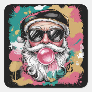 Adesivo Quadrado Papai Noel Preppy Coquette Natal Brilho Rosa Femin