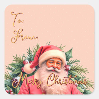 Adesivo Quadrado Papai Noel Rosa Elegante