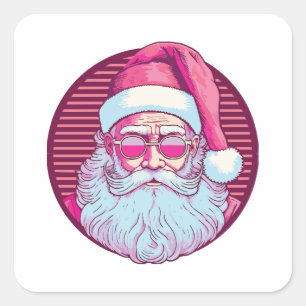 Adesivo Quadrado Papai Noel rosa retrô vintage