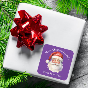 Adesivo Quadrado Papai Noel Roxo Presente de Natal Personalizado Fo