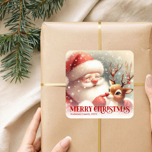 Adesivo Quadrado Papai Noel Rudolph Nome Personalizado Presente de 