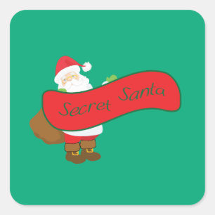 Adesivo Quadrado Papai Noel secreto com figura do Papai Noel