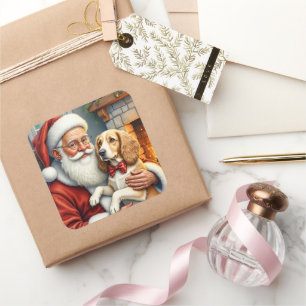 Adesivo Quadrado Papai Noel segurando um Afghan Hound de Natal