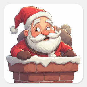 Adesivo Quadrado Papai Noel Sentado na Chaminé com Presente de Nata