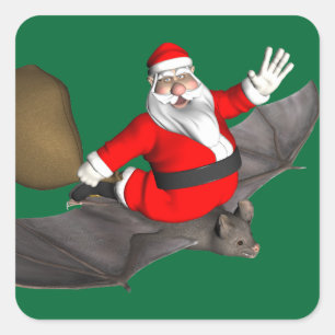 Adesivo Quadrado Papai Noel Sobre O Bat Voador