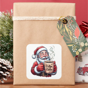 Adesivo Quadrado Papai Noel Sorridente Bebendo Café Claus