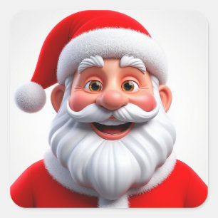 Adesivo Quadrado Papai Noel sorridente de Natal com Chapéu Vermelho