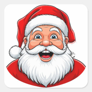 Adesivo Quadrado Papai Noel sorridente de Natal com Chapéu Vermelho