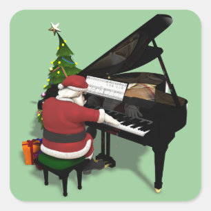 Adesivo Quadrado Papai Noel Tocando Piano