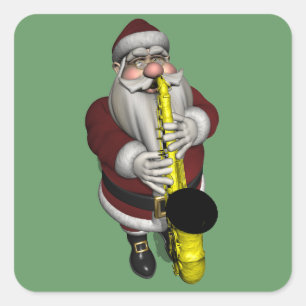 Adesivo Quadrado Papai Noel Tocando Saxofone