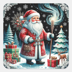 Adesivo Quadrado Papai Noel Tradicional em Cena de Inverno Festivo
