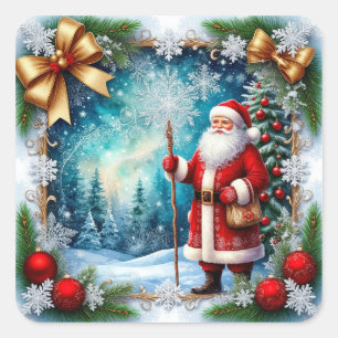 Adesivo Quadrado Papai Noel Tradicional na Terra do Natal