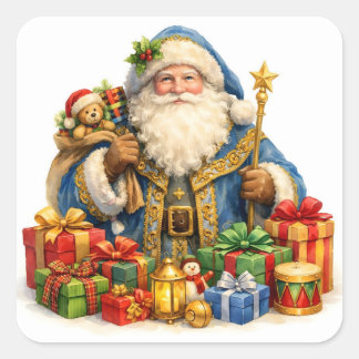 Adesivo Quadrado Papai Noel Vintage aquarela com presentes