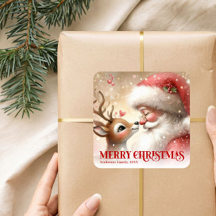 Adesivo Quadrado Papai Noel Vintage e Rúdolfo Personalizado de Féri