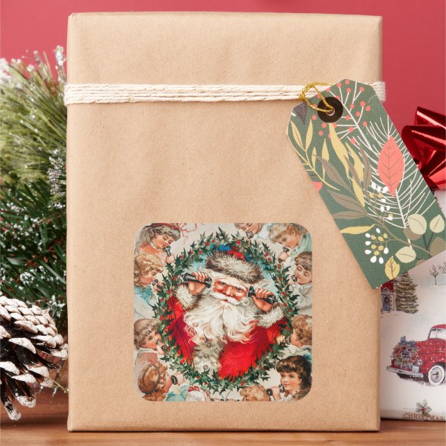 Adesivo Quadrado Papai Noel Vitoriano por telefone com crianças (Feriado)