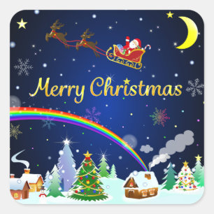 Adesivo Quadrado Papai Noel Voador com Lua Crescente