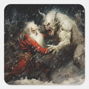 Adesivo Quadrado Papai Noel VS Krampus
