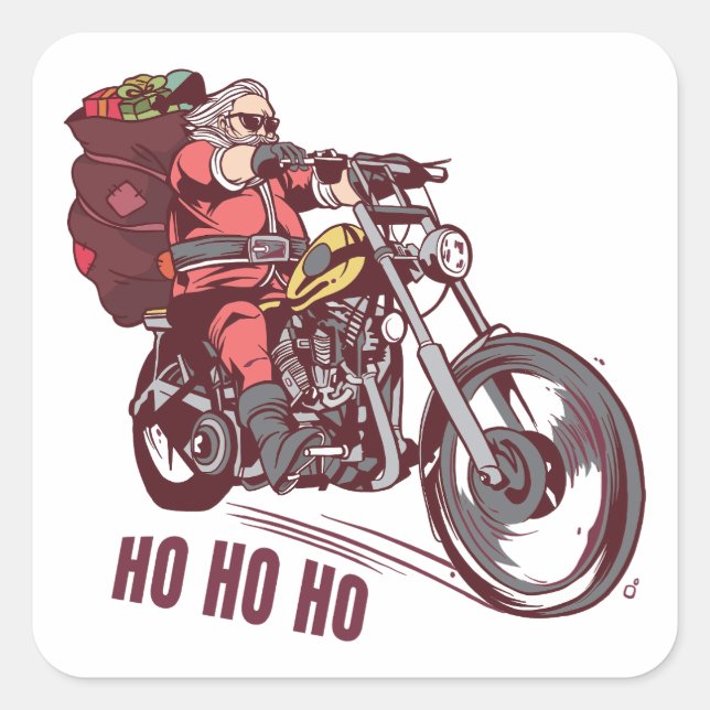 Adesivo Quadrado Papais noeis Biker Figurino de Natal para Convite  (Frente)