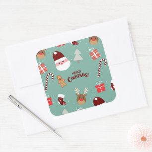Adesivo Quadrado Papais noeis Bonitos Reindeer Candy Cane Gingerpão