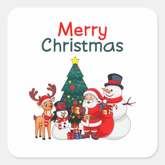Adesivo Quadrado Papais noeis bonitos, Snowman e Reindeer Feliz Nat (Frente)