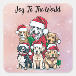Adesivo Quadrado Papais noeis Cão Alegria Ao Natal Mundial