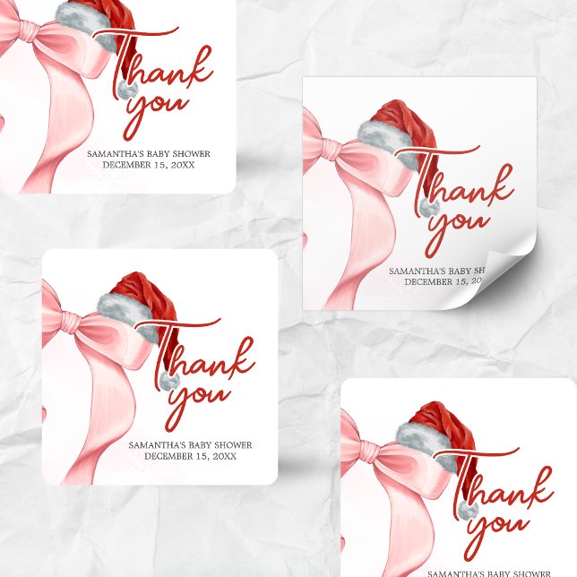 Adesivo Quadrado Papais noeis Chá de fraldas de inverno (Santa Baby Coquette Christmas Winter Baby Shower Sticker)